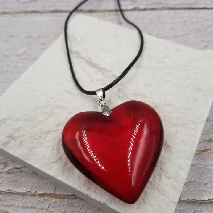 Large Glass Heart  Necklace: Colorful