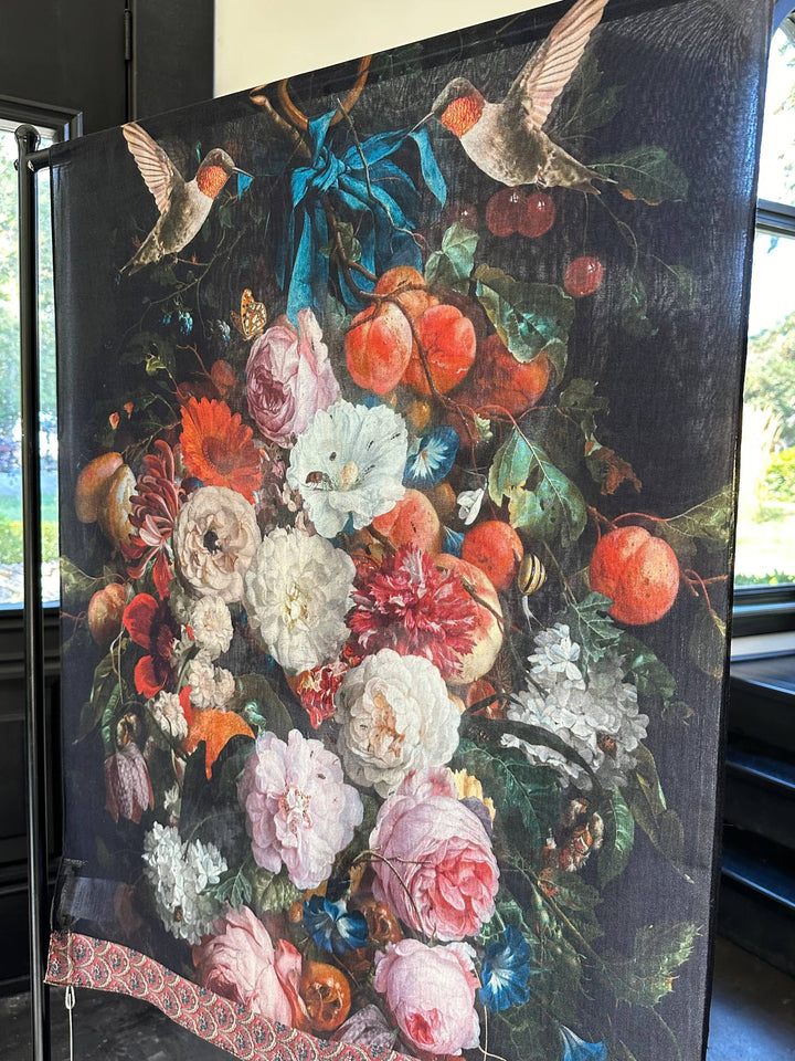 Floral Scarf with Hummingbirds Print