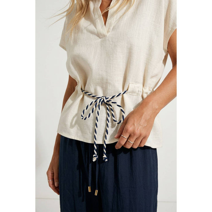 Rope Tie Waist Top: Taupe / S