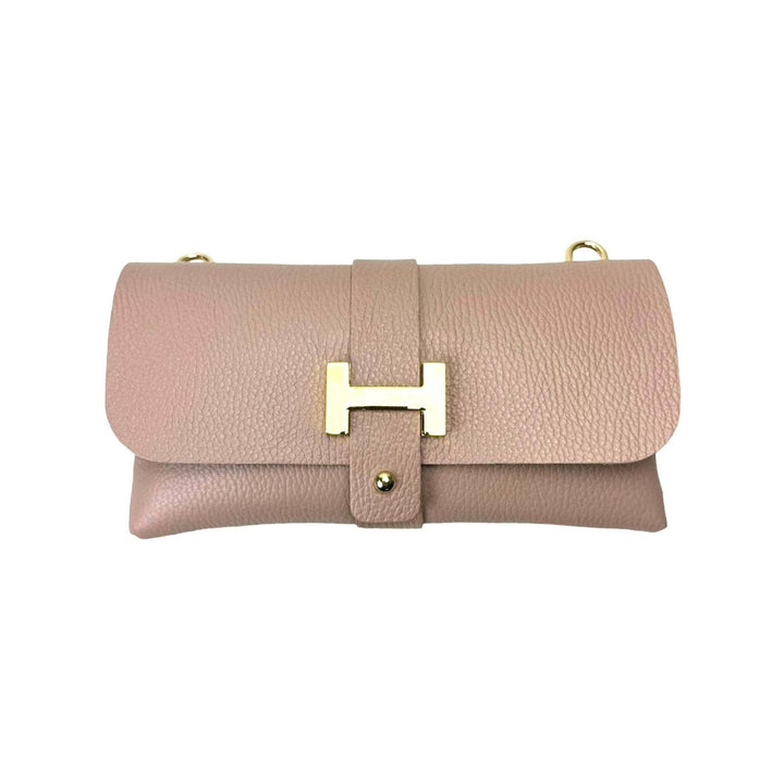 Grain Leather Bag with Chain: White