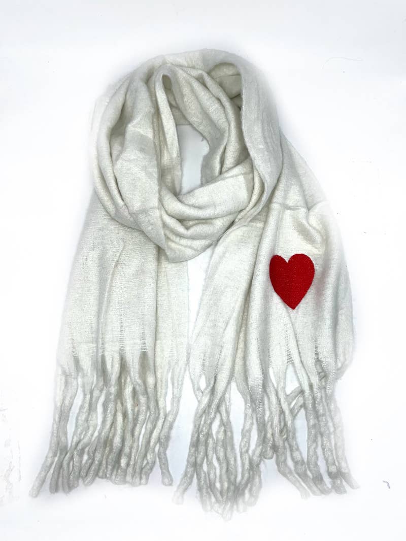 HH-210 Big fringe scarf with heart : Nude