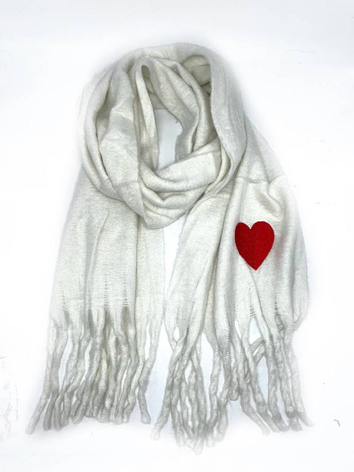HH-210 Big fringe scarf with heart : Nude