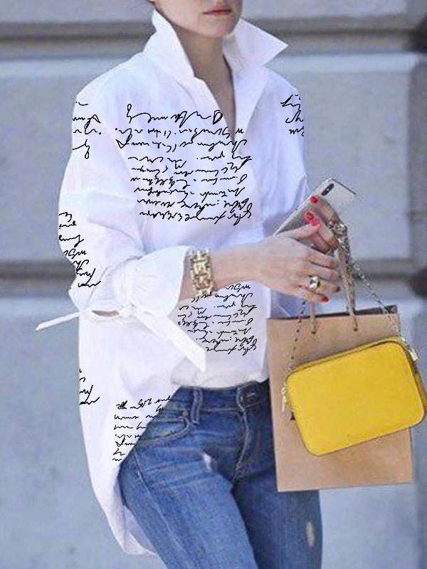 Letter Printed White Top: WHITE / S