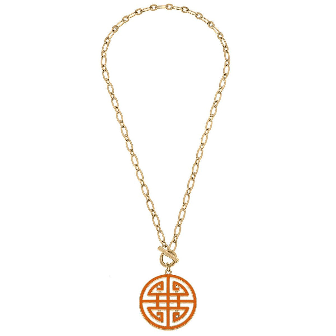 Tara Game Day Greek Keys Enamel Pendant Necklace: Orange
