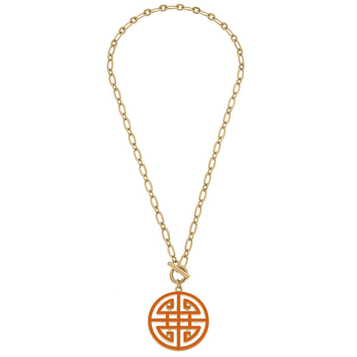 Tara Game Day Greek Keys Enamel Pendant Necklace: Orange