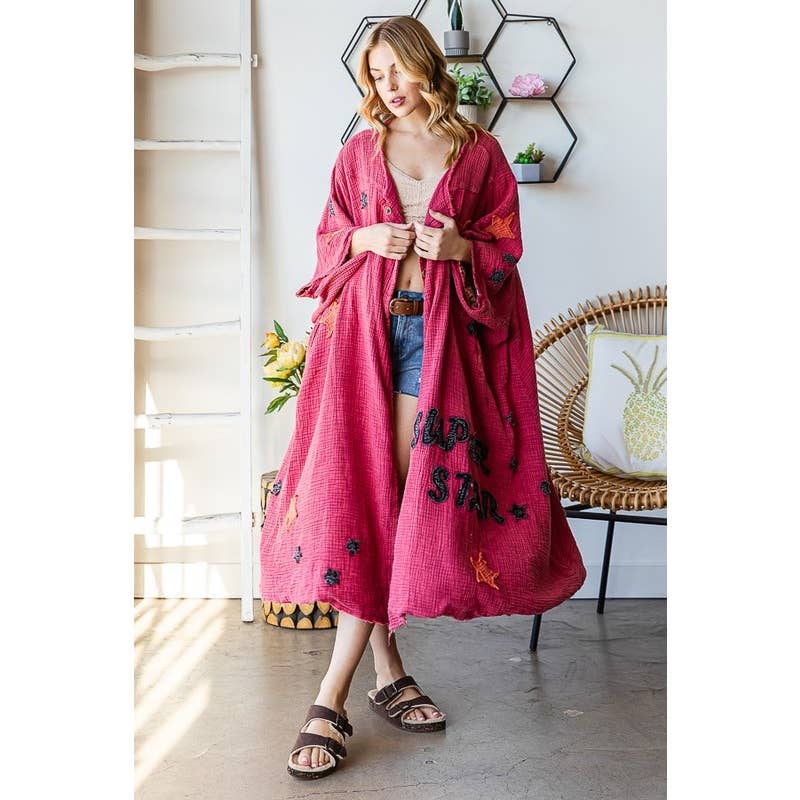 STAR BUTTON FRONT DUSTER: BLUE