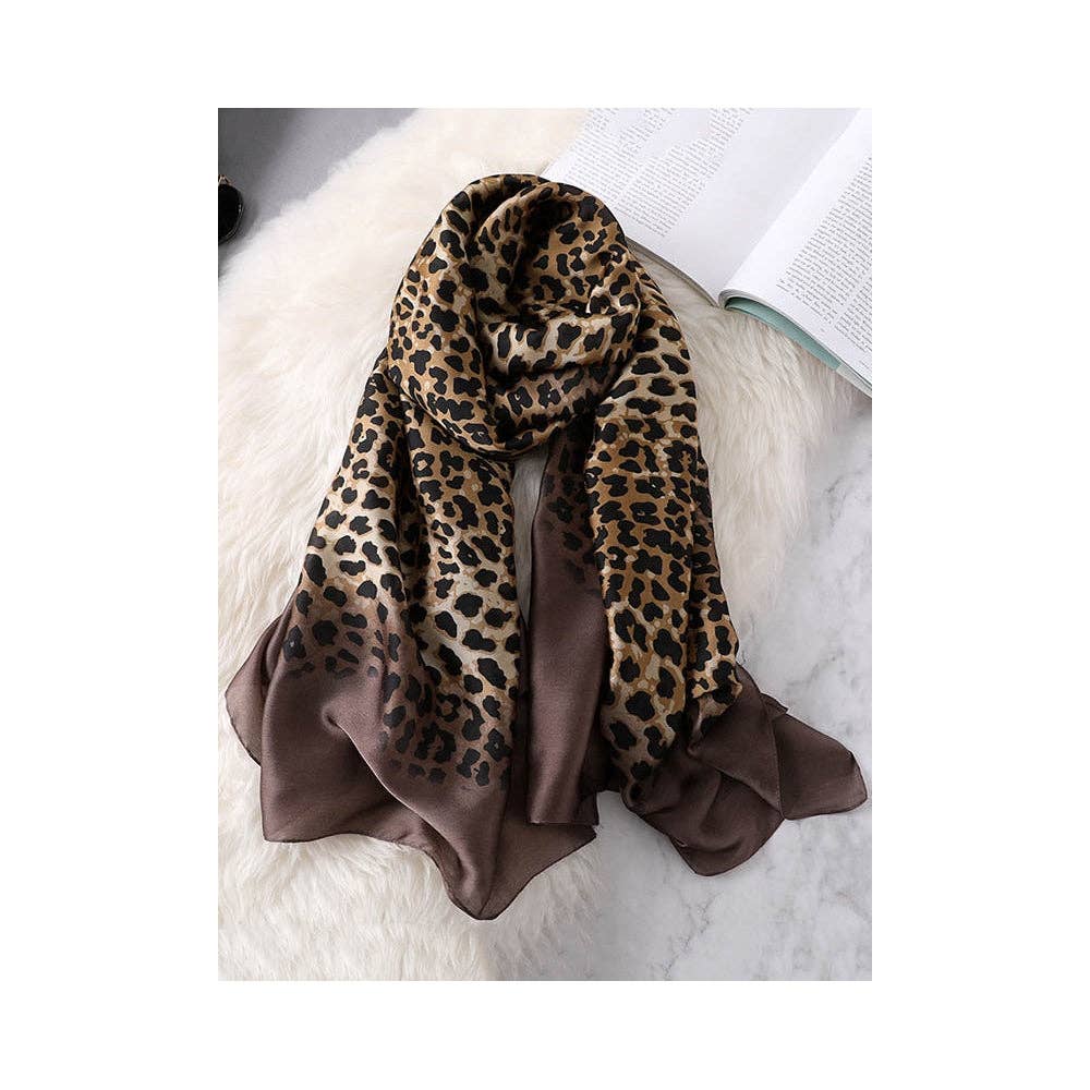 Sheer Trend - Stylish Leopard Gradient Silk Scarf: CAMEL / FREE SIZE