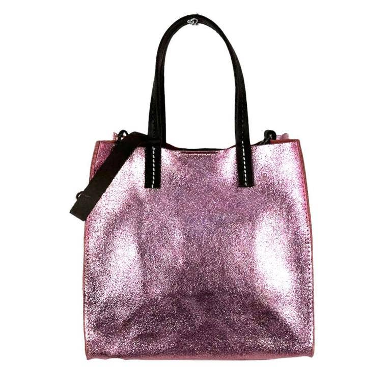 Shiny Leather Shopper Bag: Bronze