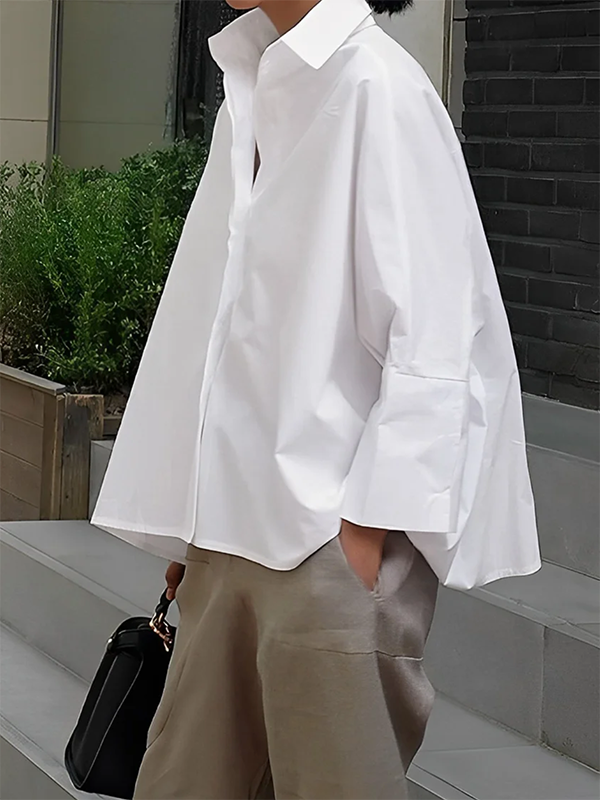 Lapel Collar Blouses WHITE / XL