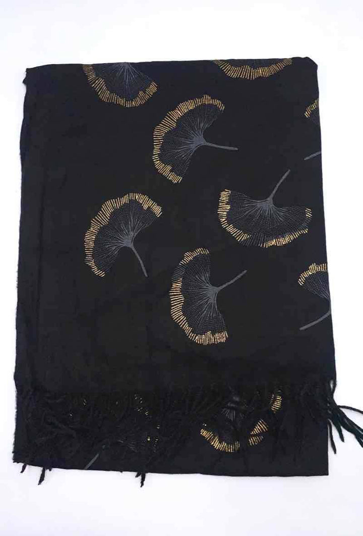 Gingko Leaf Pattern Soft Scarf: Ecru