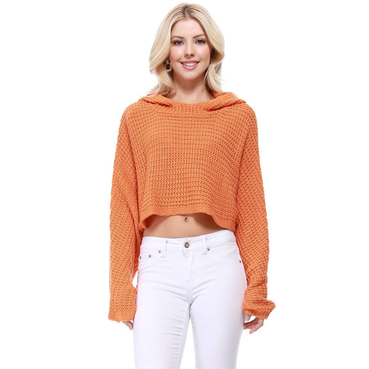 Crop Waffle Knit Hoodie Top KC007: IVORY / SM