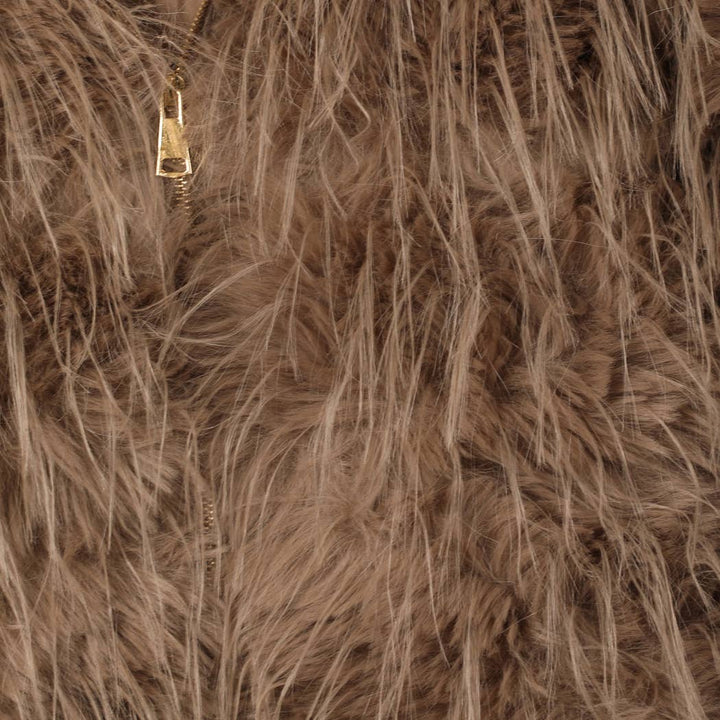 Faux Fur Zip Jacket: Beige / L/XL