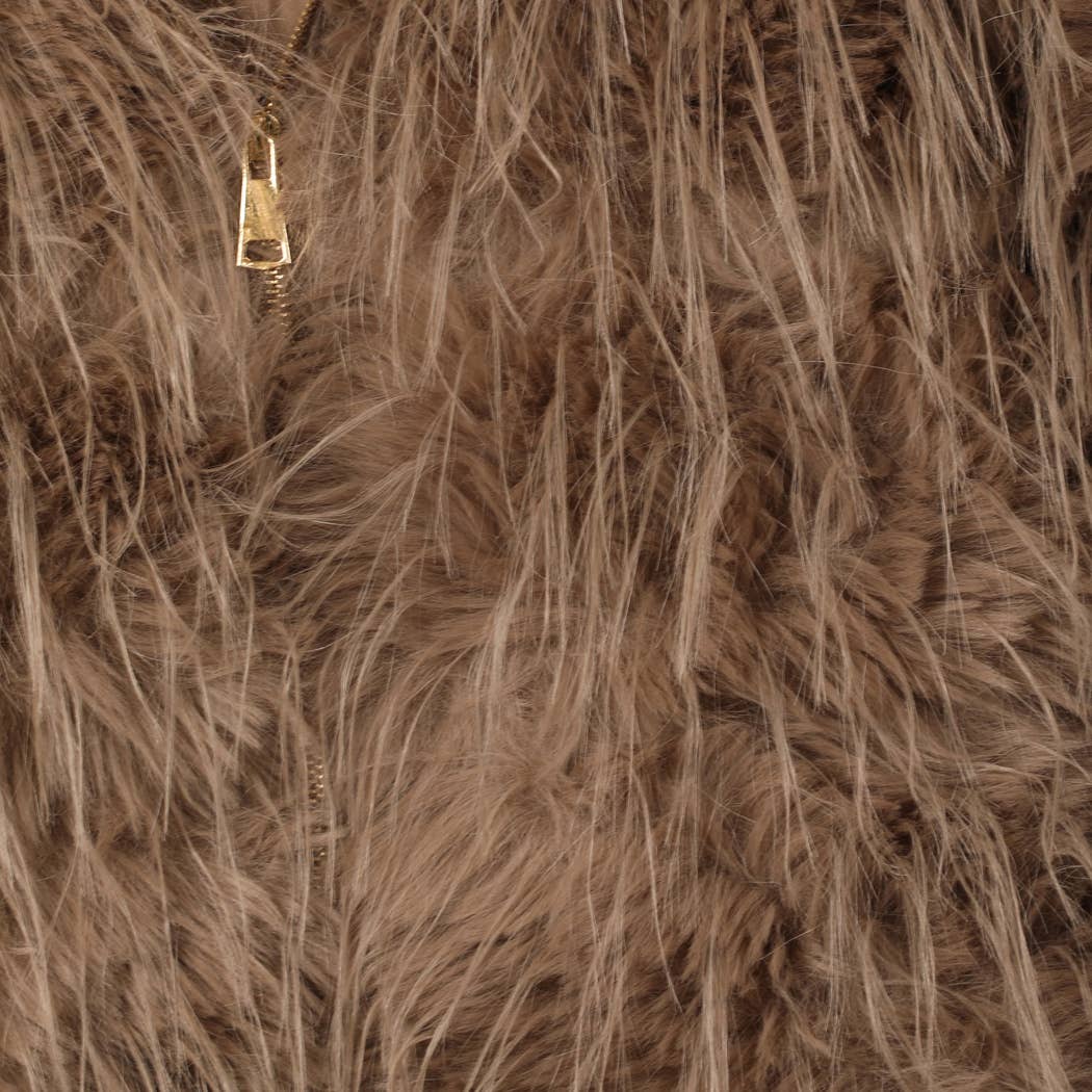 Faux Fur  ZIP JKT: Taupe / S/M