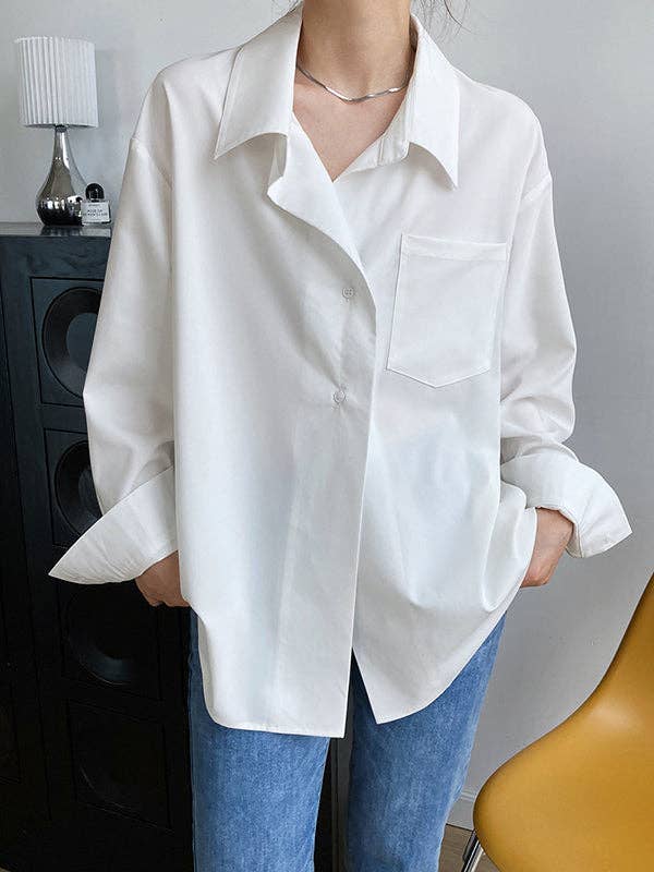 Buttoned Back Blouses: WHITE / M