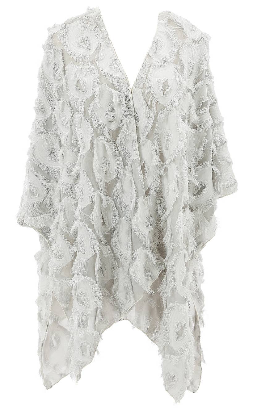 Elegant 3D Feather Fringe Eyelash Kimono/Cover-Up: Brown
