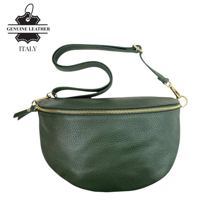 Large Italian Leather Waist Bag: Orange