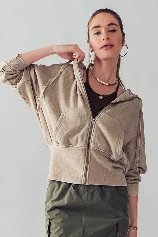 WASHED DOLMAN ZIP UP HOODIE JKT: NATRL