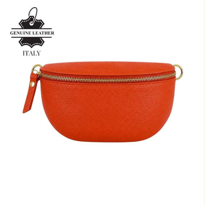 Italian Leather Waist Bag: Orange