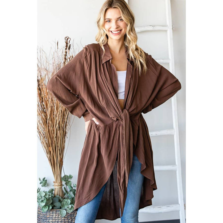 TIE FRONT  L/S TOP: BLACK