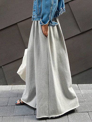 Loose Urban Gray Wide Leg Elastic Waist Pants: LIGHT GRAY / L