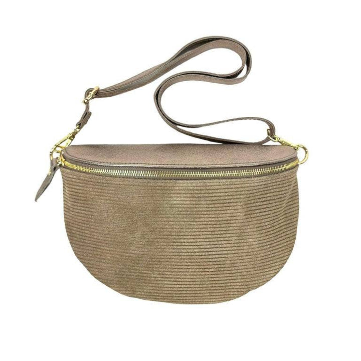 Large Suede and Leather Waist Bag: Olive Green