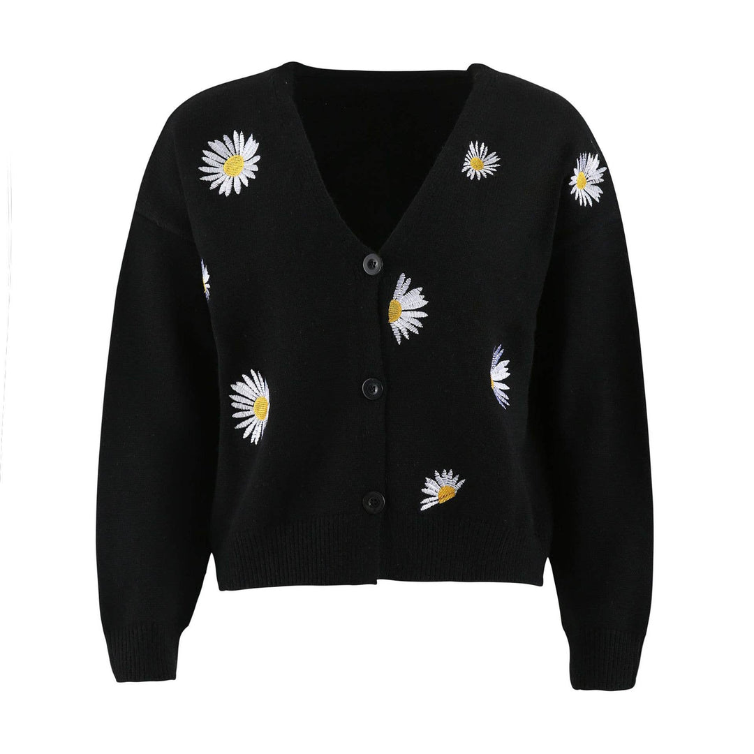 Daisy V-neck Cardigans: Black / M