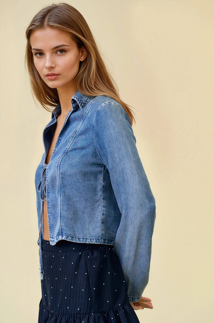 DENIM TIE FRONT TOP - 45453T:/ M