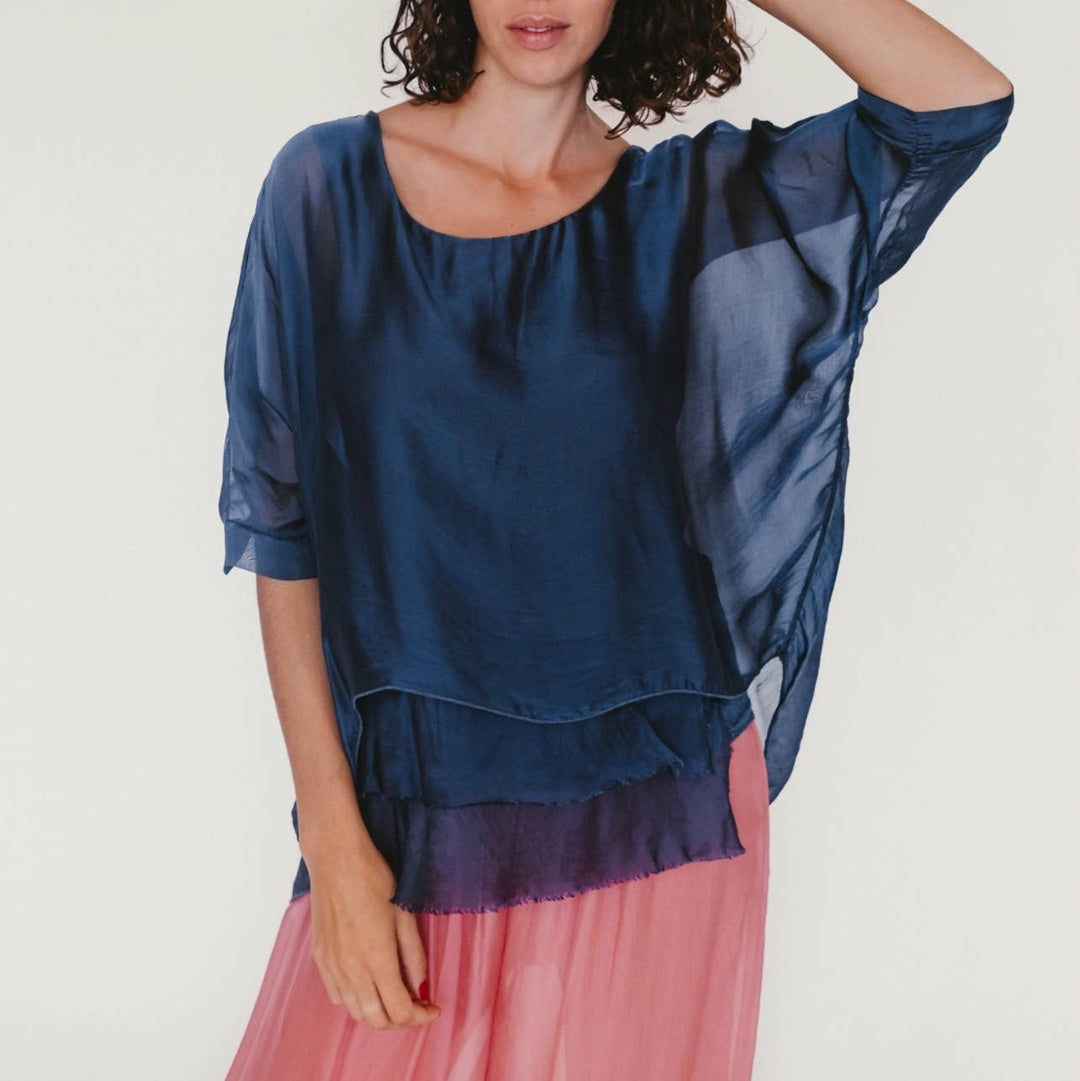 Top-Italian Solid Silk Frayed : Guava