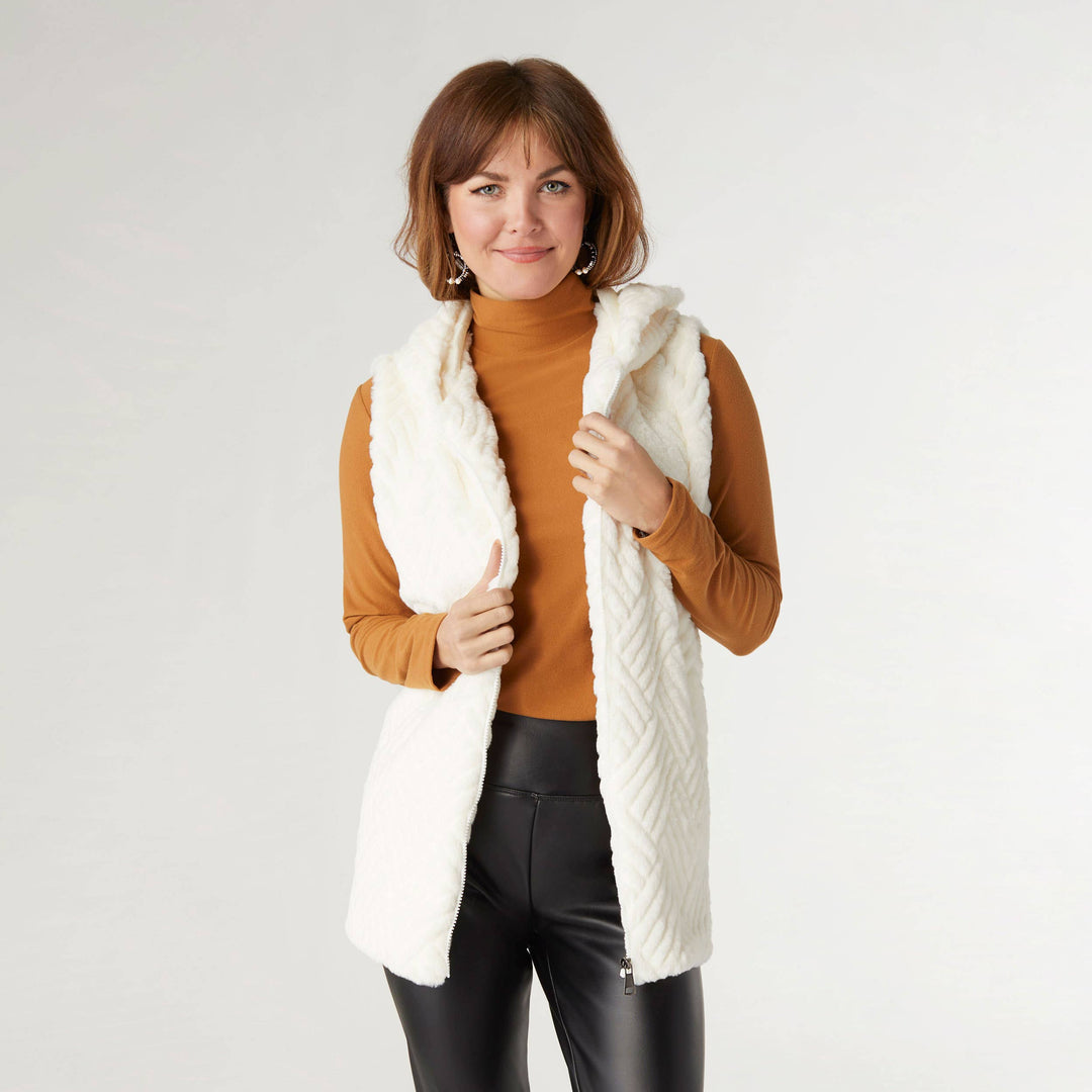 Faux Fur Hooded Vest: Black / L/XL