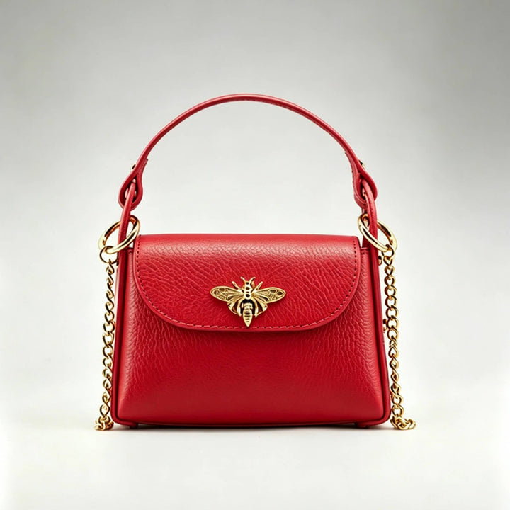 Mini Leather Bag with Gold Bee: Borgogna