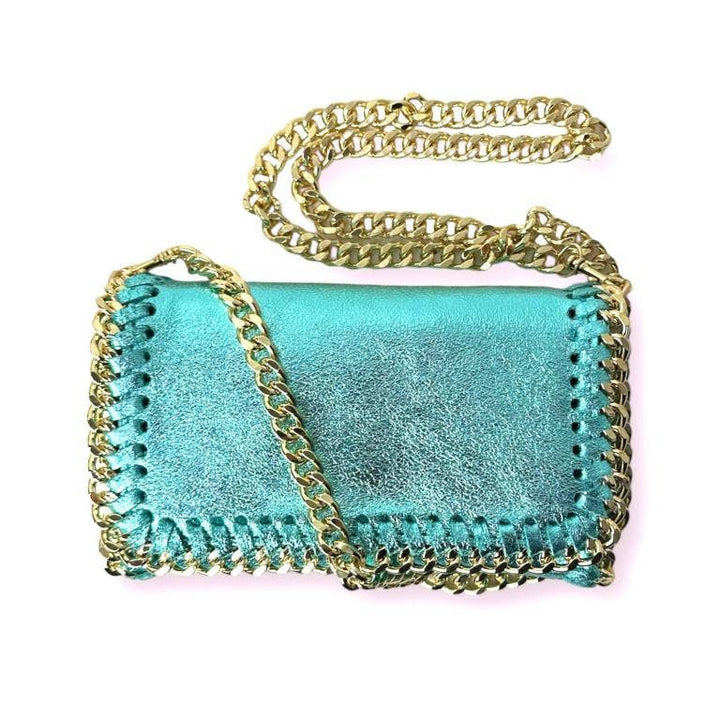 Leather Bag w/Chain: Navy blue