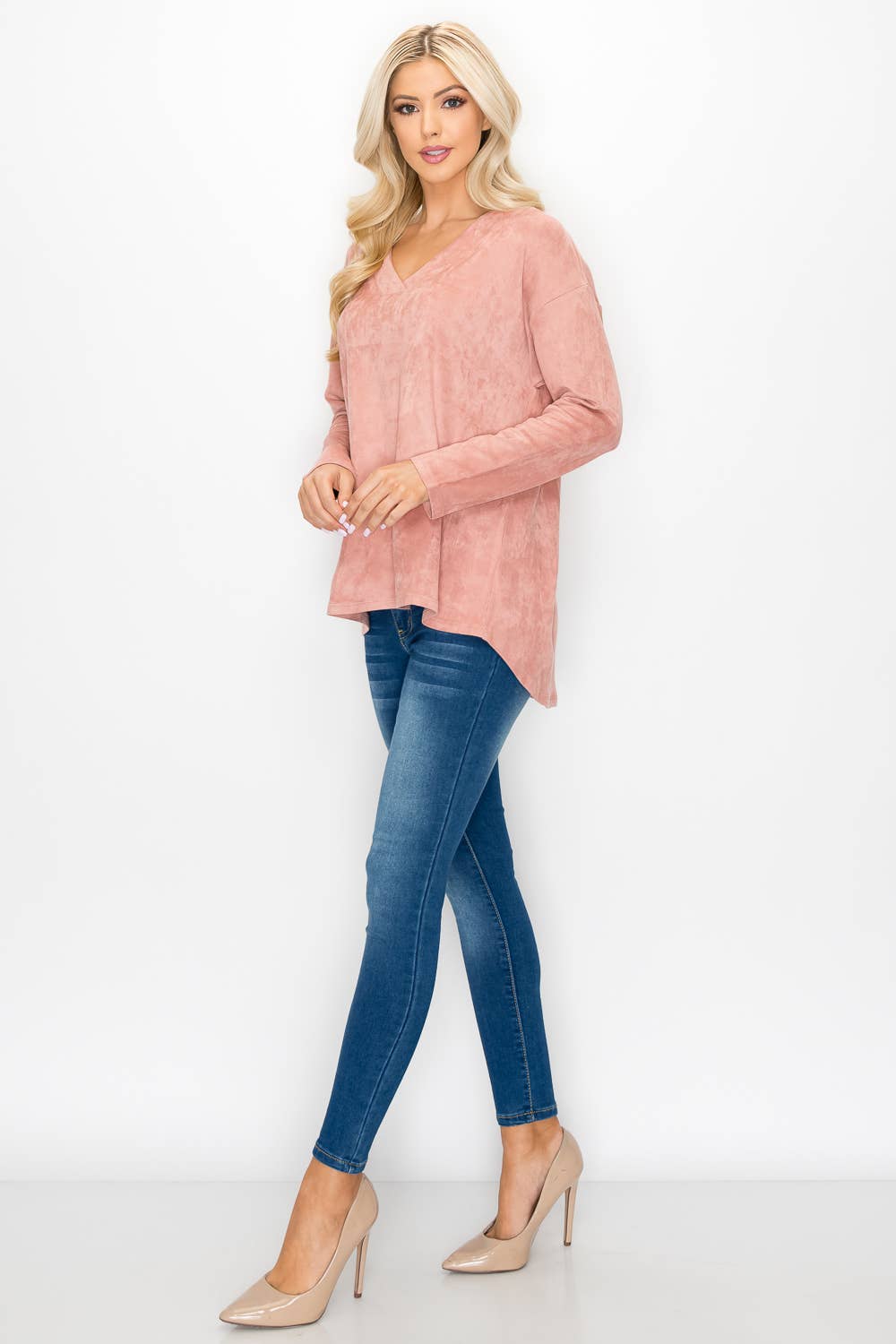 Andrea Stretch Suede Top: PEACOCK / M / A5415
