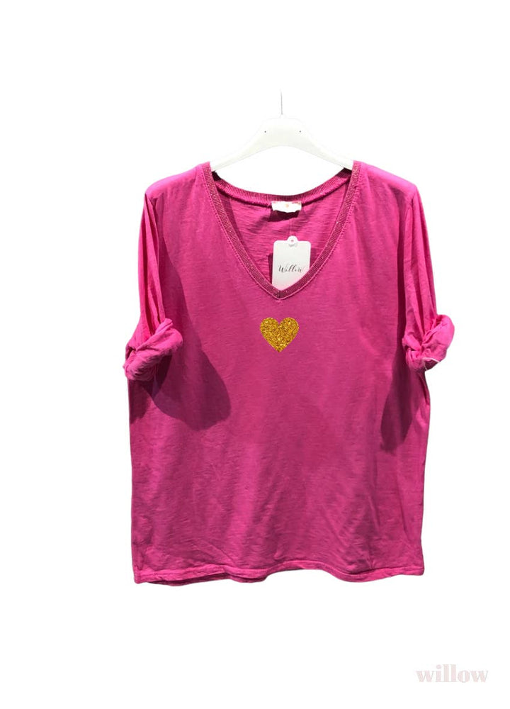Gold heart long sleeve lurex collar top: Blush
