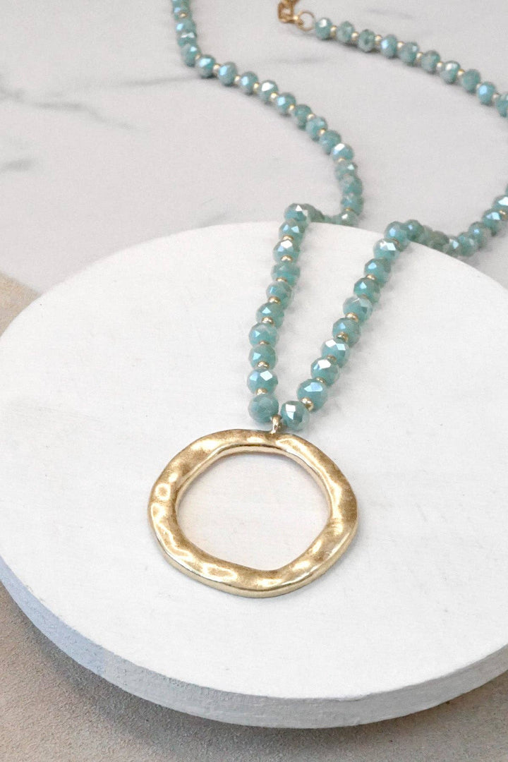 Necklace with Gold Tone Circle Aqua