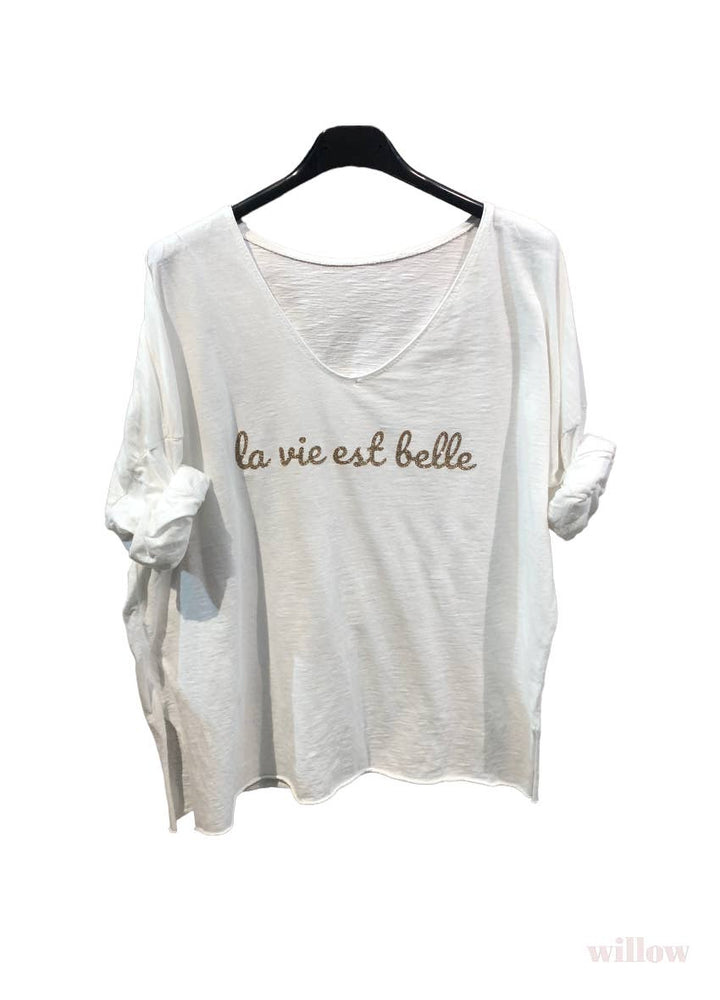 “Life is beautiful” cotton t-shirt: Black