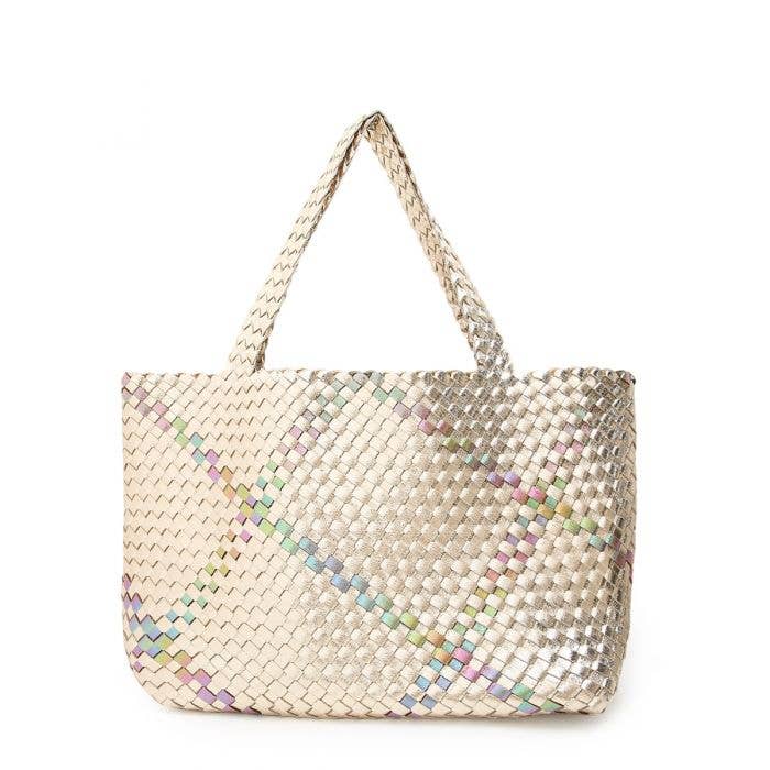 PEACH ACCESSORIES - 60262  Bag in Bag Large Weave tote bag: Silver