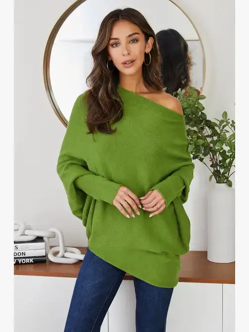 ASYMMETRICAL SWEATER: Avocado / XS/S