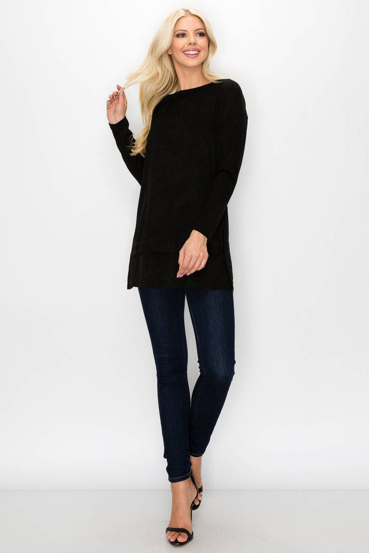 April Stretch Suede Tunic: BLACK / XL / 21136A
