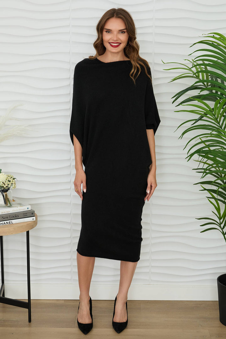 ASYM SWEATER DRESS (330149): Black / XS/S