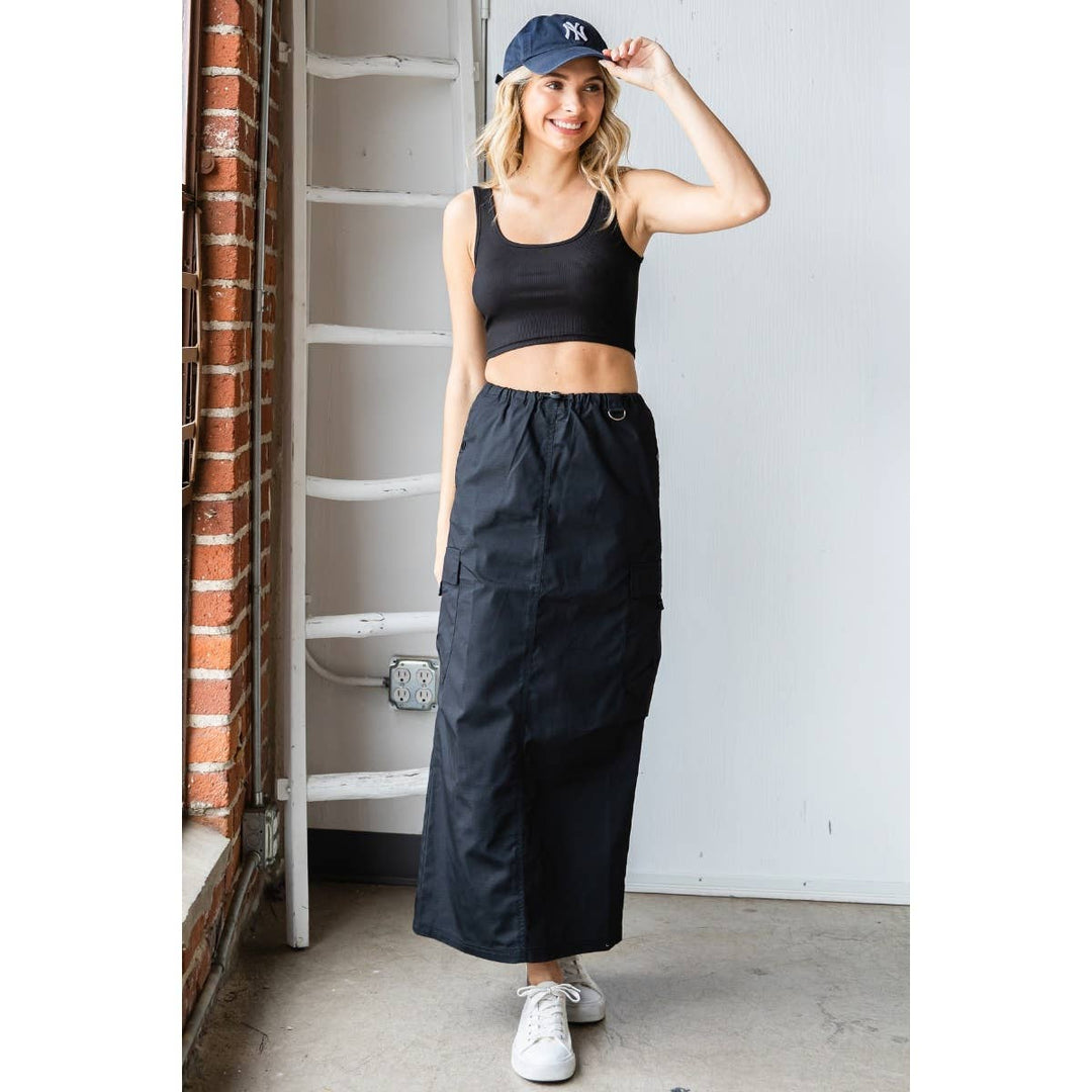 Parachute Cargo Long Skirt: Black / L