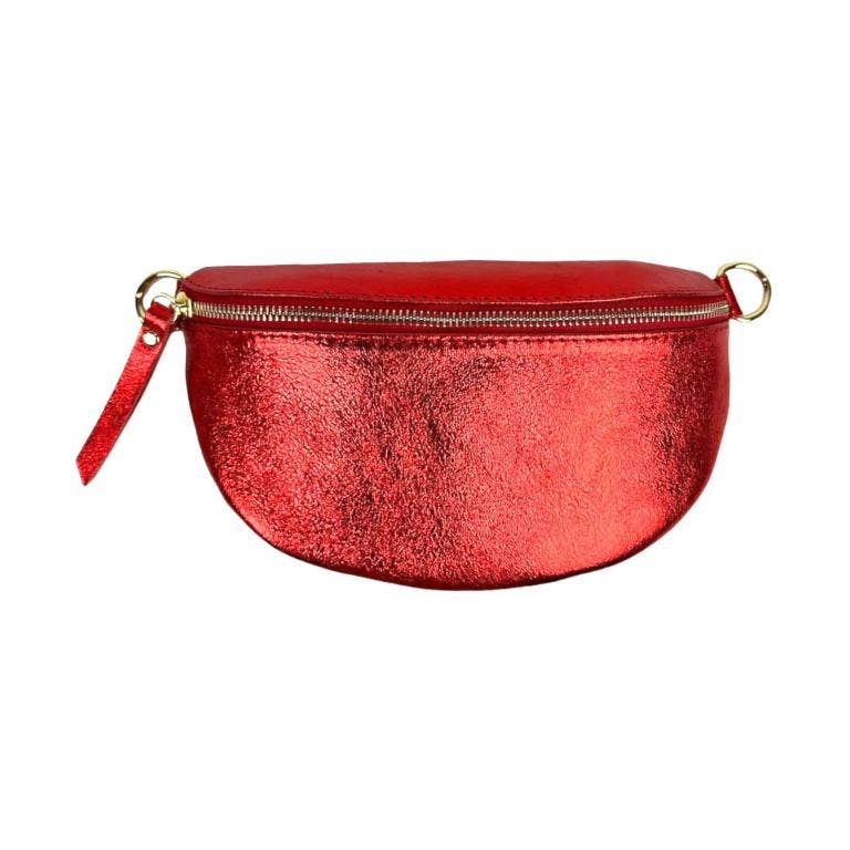 Metallic Leather Waist Bag: Black