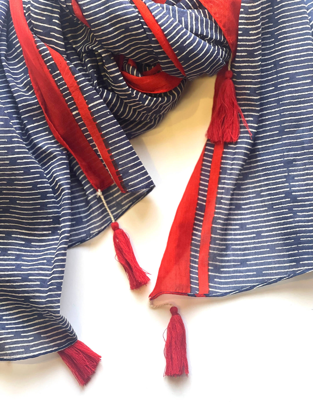Tassel Cotton Scarf Navy