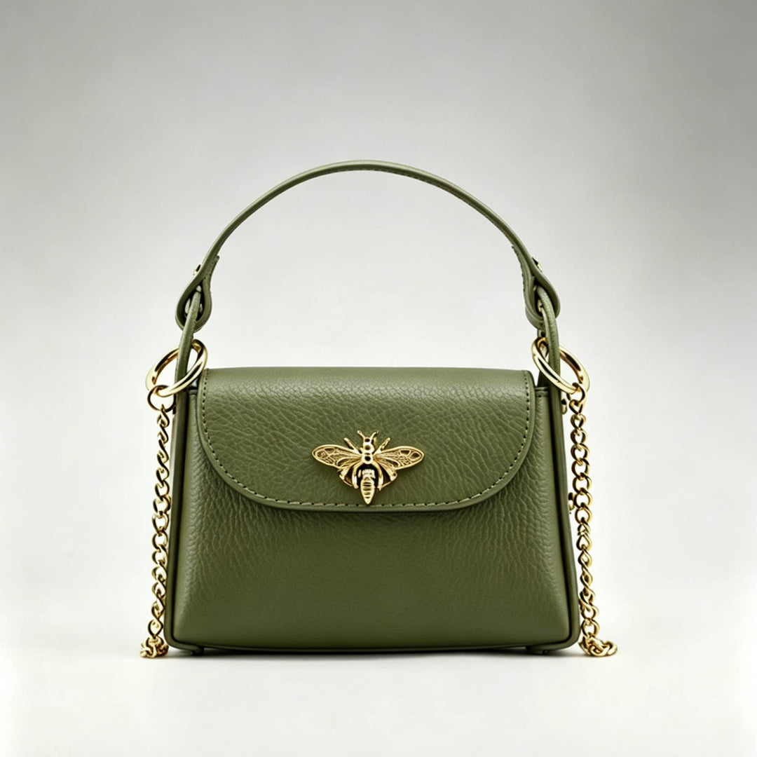 Mini Leather Bag with Gold Bee: Borgogna