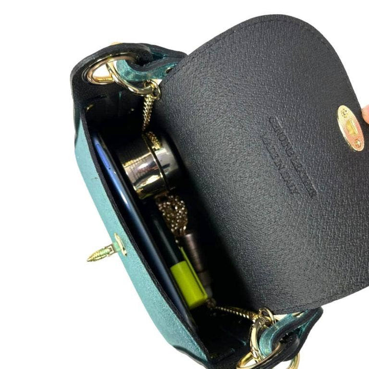 Metallic Leather Bag w/Studs and Bee: Gold