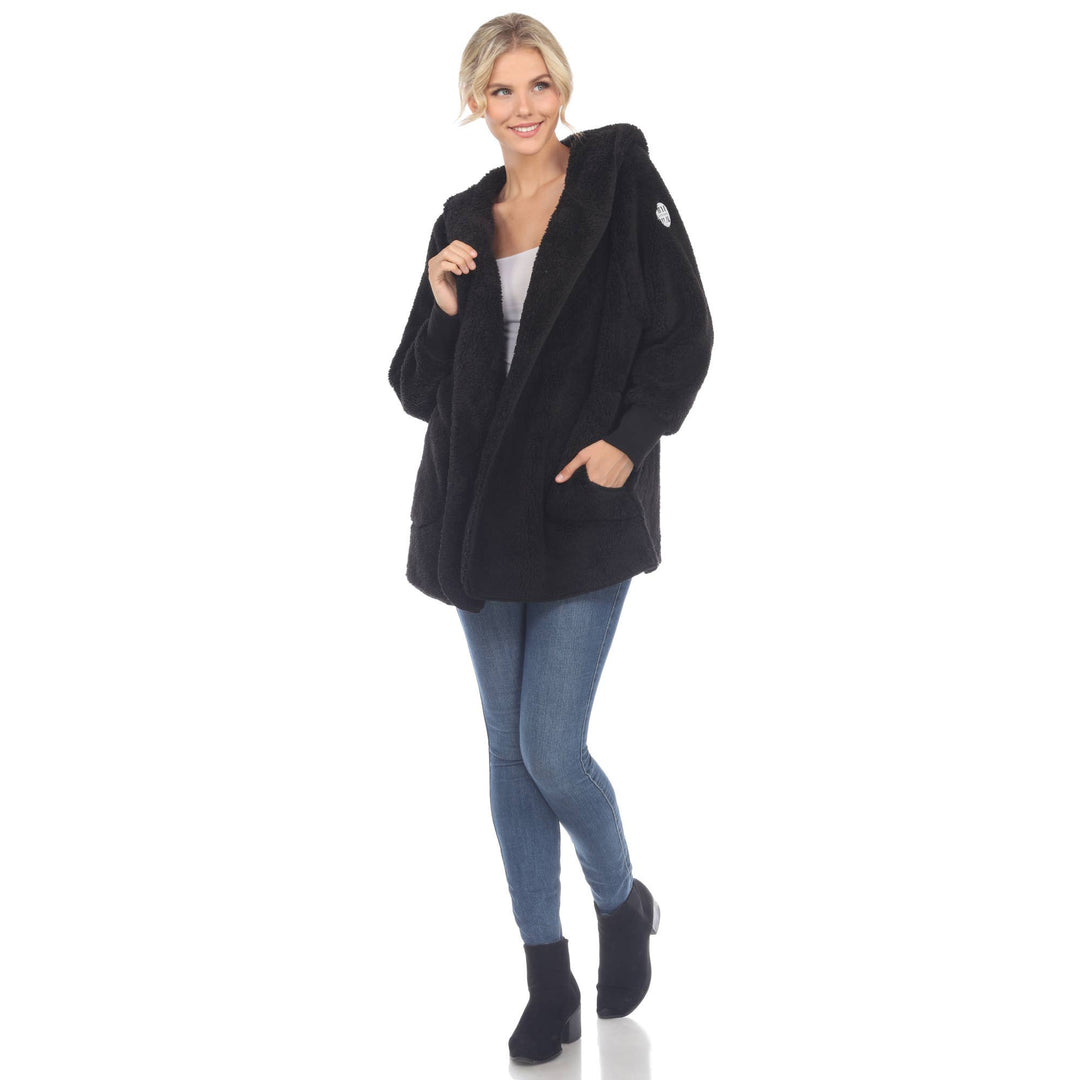 Plush Hooded Cardigan with Pockets: Purple / L/XL