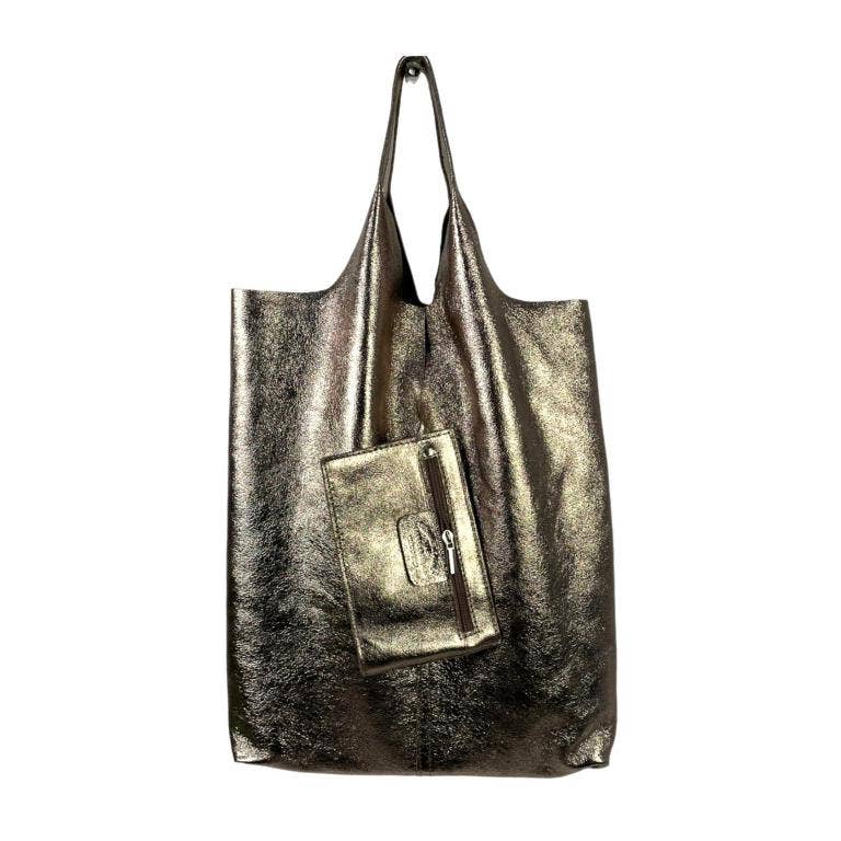 Women's Leather Square Bag: Silver
