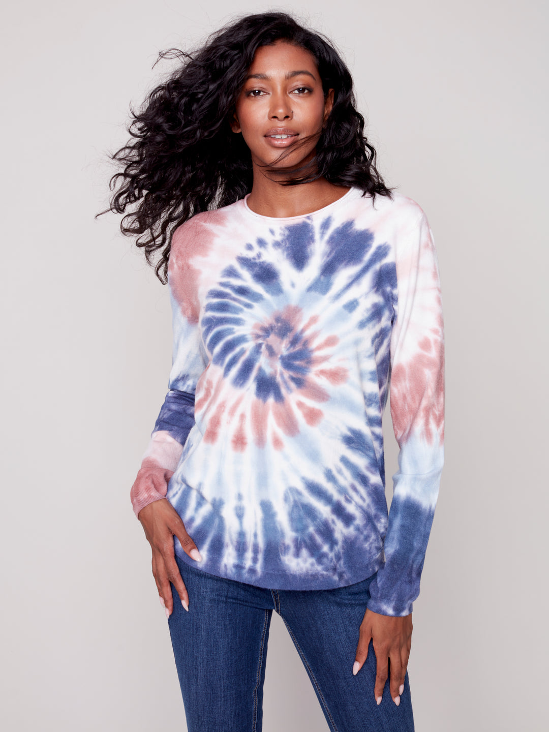 Crew Neck Tie Die Round Hem C2613
