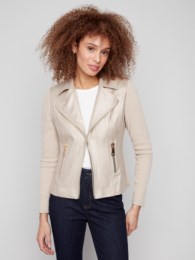 Faux Leather Rib Knit Jacket C6273