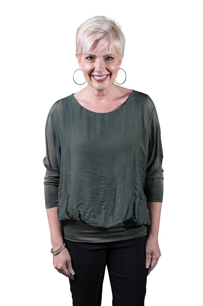 Silk Banded Blouse (BQ206):Army