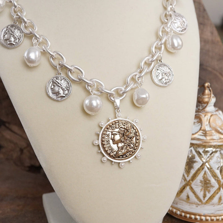 Coin and Pearl Necklace – Gold & Silver